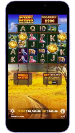 Tumble feature during gameplay in Great Rhino Megaways